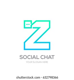 Letter Z with Chat logo line shape, Social Talk, Social media, Abstract speak, Square speech logotype