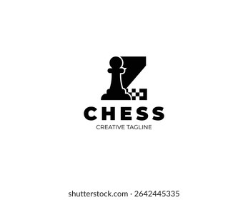 Letter Z chess logo design with pawn and chess board