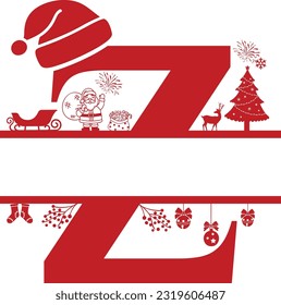 Letter Z, Z Christmas Monogram, Letter Z Silhouette with Christmas symbols, Christmas logo, Christmas Design for Print, Screen Print T-Shirt