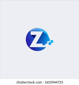 Letter Z Circle Pixel Blue Gradient Stock Vector (Royalty Free ...