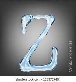 Letter z from clear transparent bluish water droplets. Vector EPS 10.