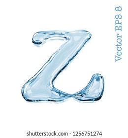Letter z from clear transparent bluish water droplets. Isolated on white background. Vector EPS 8.