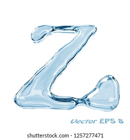 Letter Z from clear transparent bluish water droplets. Isolated on white background. Vector EPS 8.