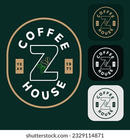 Letter Z Coffee Bean With Leaf In Classic Style.
