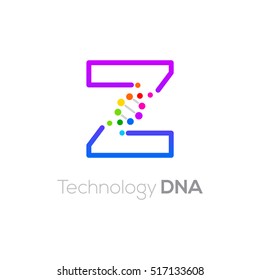 Letter Z colorful with abstract biotechnology dna logotype. Medicine, science, laboratory,Technology DNA vector concept