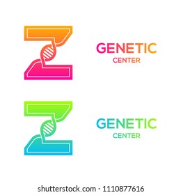 Letter Z colorful with DNA structure and genetic biotechnology, Science and laboratory concept logotype