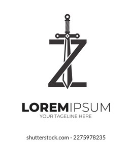 Letter Z Combined Sword Logo Design Vector Illustration