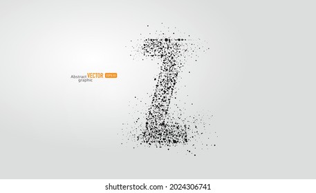 The letter z is composed of particles on gray background. Abstract vector font material.