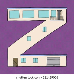 Letter Z as contemporary house with garage and balcony