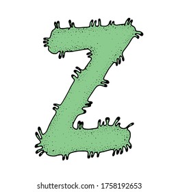 Letter Z. Coronavirus font. vector quarantine alphabet. health and medical vector letters. vector illustration. Viral alphabet. Letters in the form of bacteria. They're going against a white