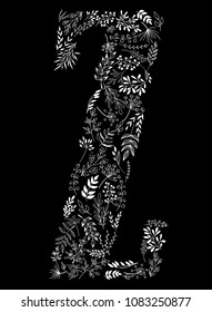 letter 'Z' created out of hand sketched floral lements. Perfect for posters, card designs as the first letter of a person's name. Vector illustartion eps 10