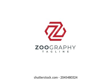 Letra z forma de diamante color rojo creativo logotipo tecnológico hexagonal