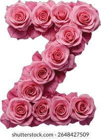 The letter "Z" is creatively formed using multiple pink roses, intricately arranged to create the shape of the letter, showcasing a beautiful and unique floral design.