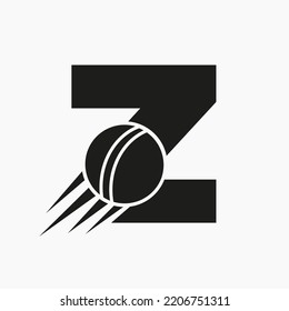 Letter Z Cricket Logo Concept With Moving Cricket Ball Icon. Cricket Sports Logotype Symbol Vector Template