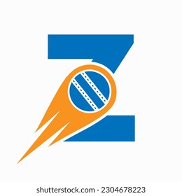 Letter Z Cricket Logo Concept With Moving Ball Icon For Cricket Club Symbol. Cricketer Sign