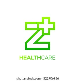 Letter Z cross plus logo Green color,Medical healthcare hospital Logotype