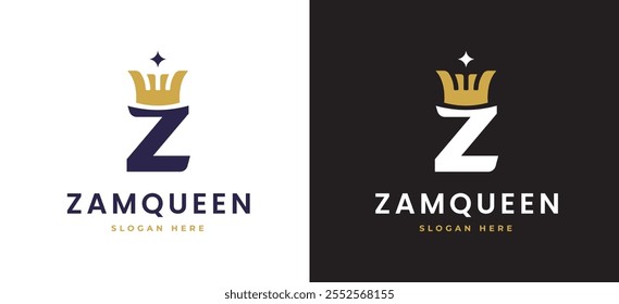 Letra Z con el concepto de diseño de logotipo de la corona. Inicial Z con Monograma Elegante Símbolo Monarca con Símbolo Real para Lujo y Premium Branding. Logotipo del alfabeto Z Ilustración vectorial