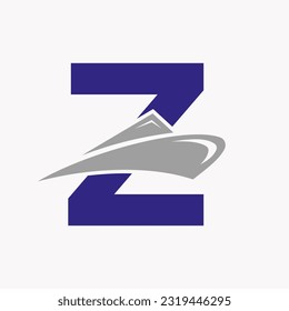 Letter Z Cruise Ship Logo Boat Icon. Yacht Symbol, Marine Logotype Vector Template