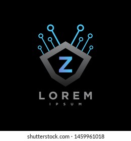 Letter Z Cyber, Security technology Logo Design Vector Template