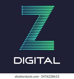letra z digital o Plantilla de Vector con logotipo tecnológico. Adecuado para la industria de fuentes digitales con punto, color degradado y estilo moderno. También adecuado para la máquina
