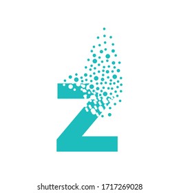 Letter Z dispersing into a cloud of bubbles.