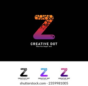 Letra Z con diseño vectorial de logotipo de puntos. Alfabeto vectorial Ilustración de un logotipo colorido con burbujas. Adecuado para negocios, tecnología, afiche, nombre inicial 
