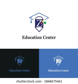 Letter Z education and academy logo concept with pencil and toga hat for techno theme