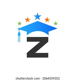 Letter Z Education Logo Initial Graduation Cap Concept. Education Logo Design Template With Z Letter Graduate Hat Vector Template