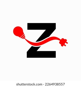 Letter Z Electricity or Electrical Logo Concept with Electric Plug and Bulb Icon