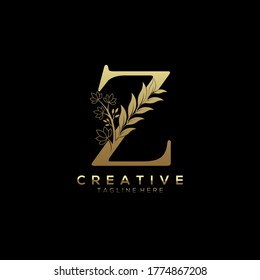 Letter Z Elegant Gold  Beautiful Leaf Shape Logo Template