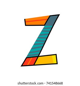 Letter Z from english alphabet. Colorful logo template in modern geometric flat style and vector illustration, creative funny label design isolated on white background. Bright symbol clipart image.