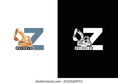 Letter Z excavator logo template vector. Heavy equipment logo vector for construction company.