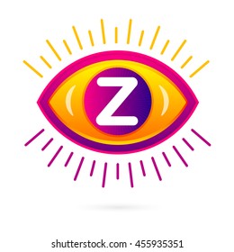 Letter Z with eye icon on white. Vector eye care logo template.