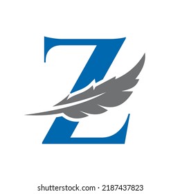 Letter Z Feather Logo Vector Template. Law Logo Bird Feather Symbol
