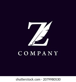 Letter Z with Feather Quill Pen Notary Writer Journalist Logo Design Inspiration