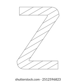 The letter Z is filled with diagonal lines that run from the top left to the bottom right corner. Kindergarten letter worksheets, coloring the letter Z, with various colors as you wish.