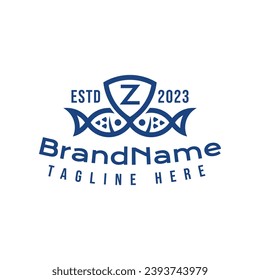 Letra Z Logotipo Escudo de pescado, adecuado para negocios relacionados con el pescado y el Escudo con Z inicial