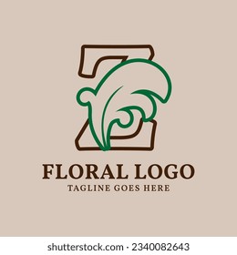 letter Z floral outlined vintage leaf color vector logo design