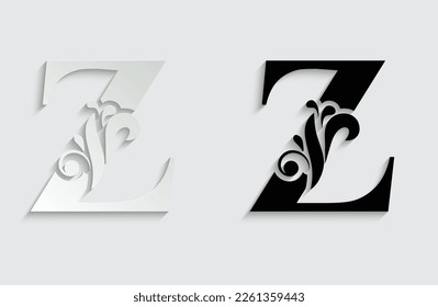letter Z . flower  letters. Vintage ornament initial Alphabet. Logo vector 
