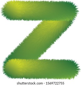 Letter Z. Furry vector font made of fir branches for the new year.
