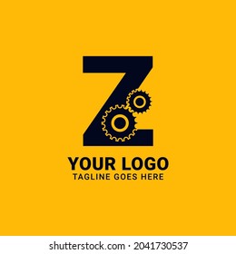 letter Z with gear for technology and mechanical vector logo design