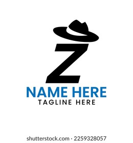 Letter Z Gentlemen Hat Logo Design  Concept With Cowboy Hat Icon Template