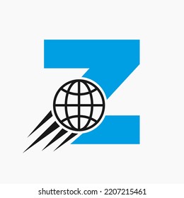 Letter Z Global Logo Concept With Moving World Icon. Global Logotype Symbol Vector Template