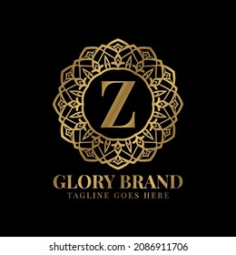 letter Z glory mandala vintage golden color luxury vector logo design