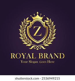 Letter Z gold crown logo vector design   illustration. 