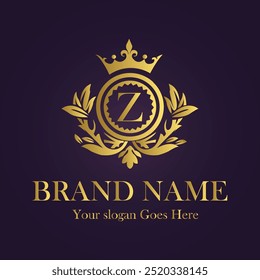 Letter Z golden crown logo vector illustration.