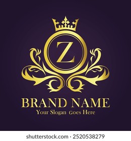 Letter Z golden crown logo vector illustration.