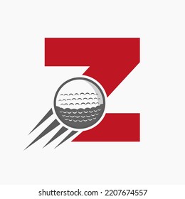 Letter Z Golf Logo Concept With Moving Golf Ball Icon. Hockey Sports Logotype Symbol Vector Template