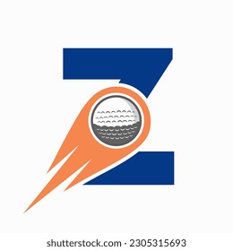Letter Z Golf Logo Concept With Moving Golf Ball Icon. Hockey Sports Logotype Symbol Vector Template