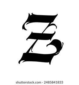 Letter Z, in the Gothic style. Vector. Alphabet. Calligraphy and lettering. Medieval Latin letter. Logo for the company. Monogram. Elegant font for tattoo.